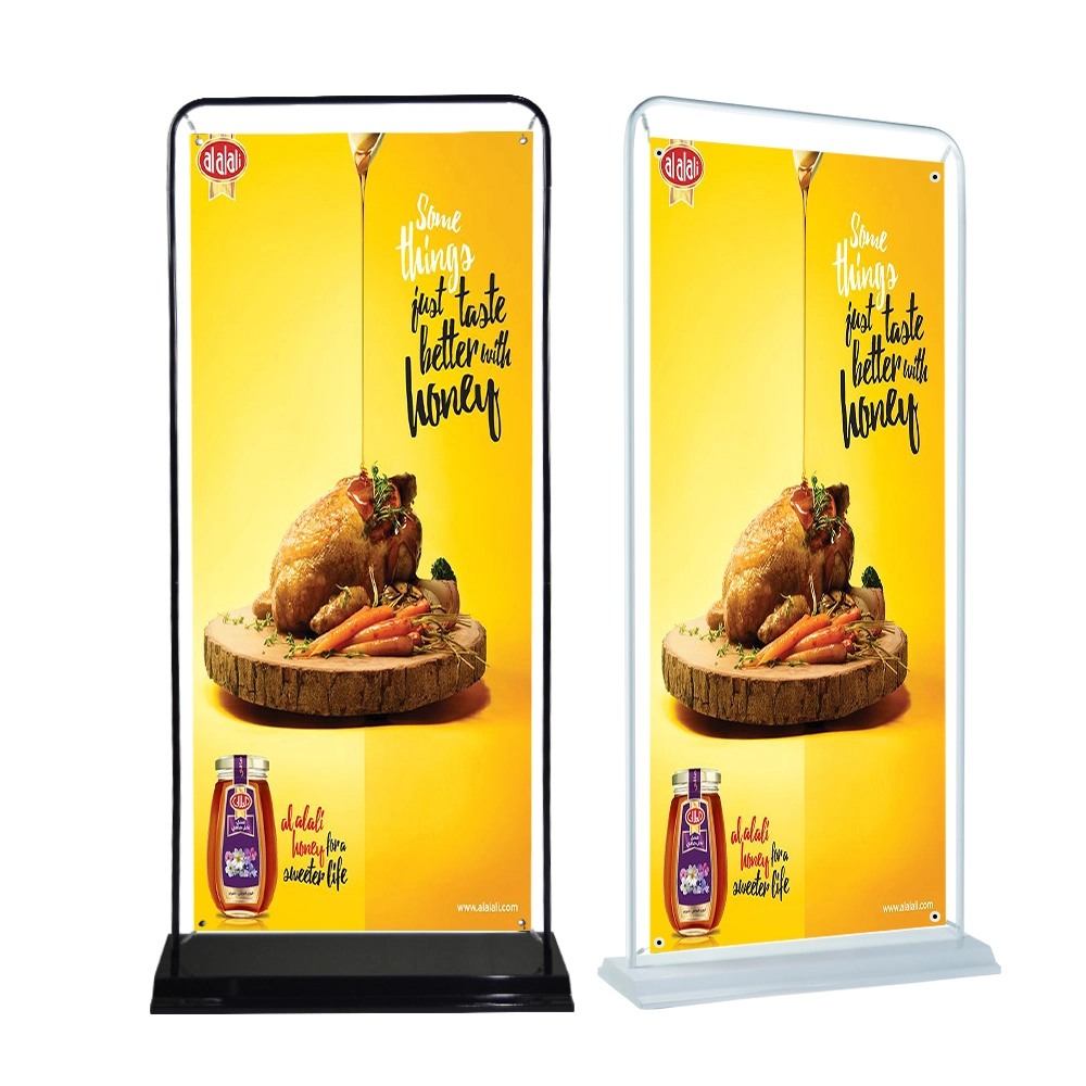 Advertising Floor Display Banner Stand Metal Frames Door Type Banner Stand