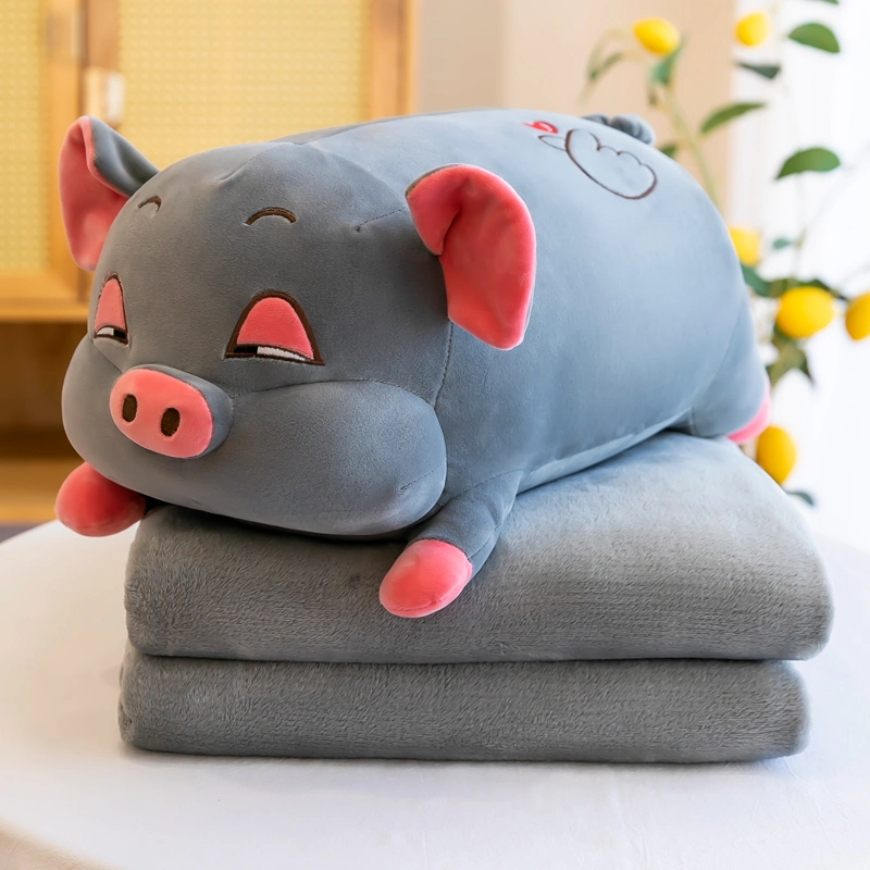 Kid's Cartoon Hamster Stuffed Plush Toy Throw Pillow Cushion 2 in 1 Set with Car A/C Sofa Blanket