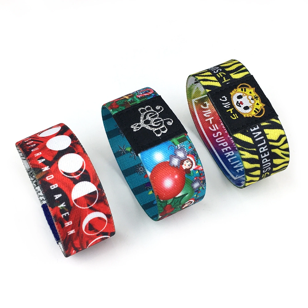 Banda de muñeca de PVC etiqueta de pulsera de Sublimation elástico logotipo de tejido personalizado Brazaletes Pulseras deportivas