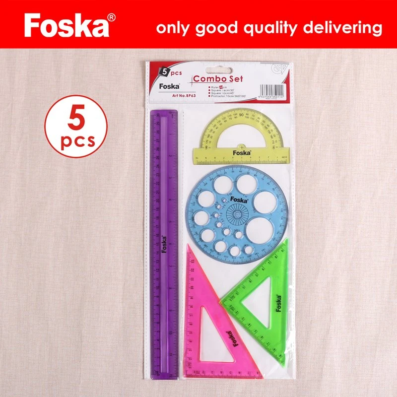 Foska Stationery Office 5 Pieces Plastic Professional Math Geometry Ruler Set