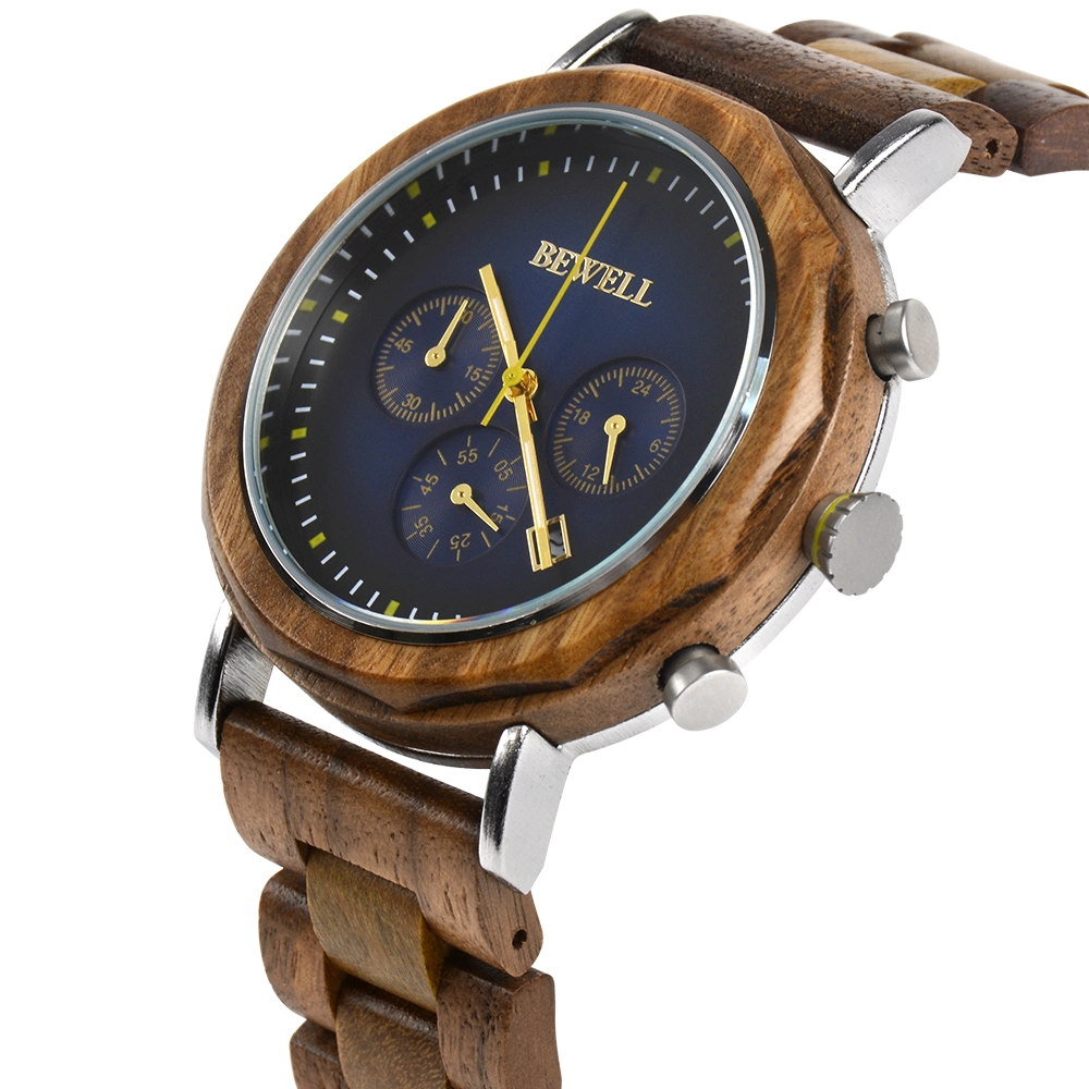 Bewell Newest Luxury Handmade Watch Custom Quartz Chronograph Watch Engraved Wooden Watches Men Wrist