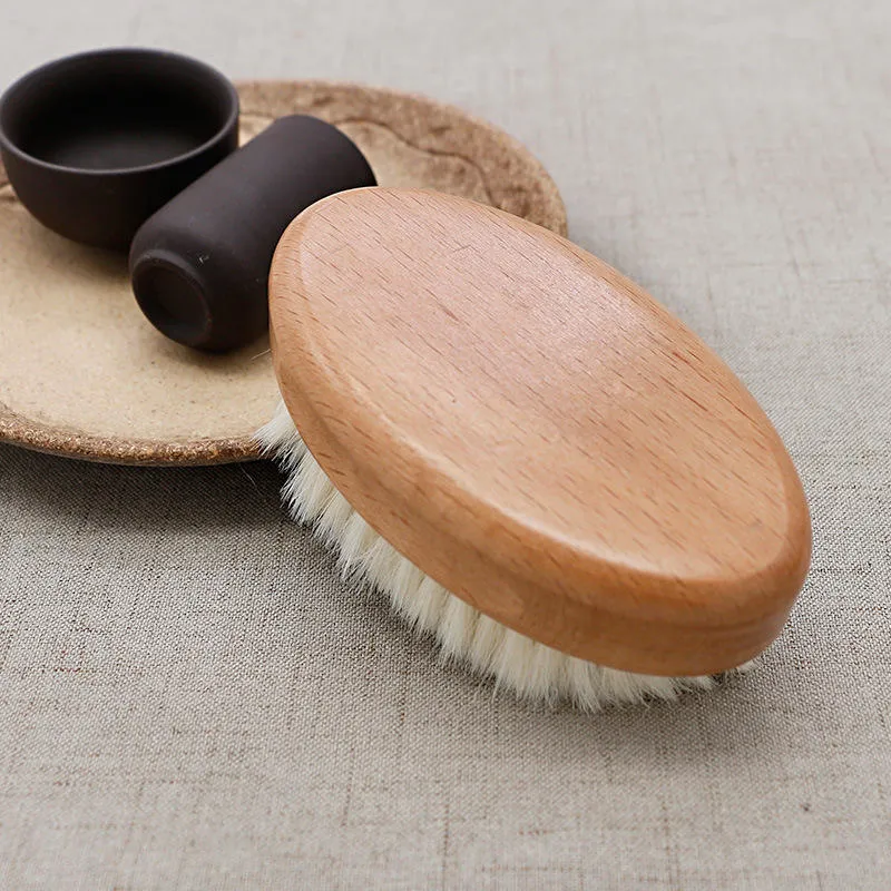 High quality/High cost performance Amazon Hot Sale Wooden Mustache Brush with Soft Goat Hair Wood Color Beard Brush Use for Beard Hair