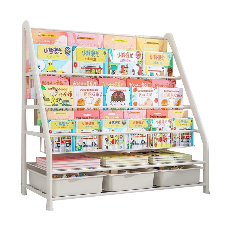 Mobilier de maison à 4 couches Rack de stockage du livre pour enfants Magazine métal-de-chaussée Rack rack d'affichage d'affichage en intérieur