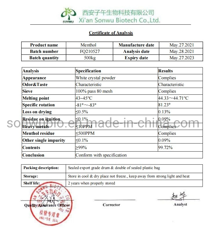 Sonwu Supply CAS 89-78-1 Natural Crystal Menthol