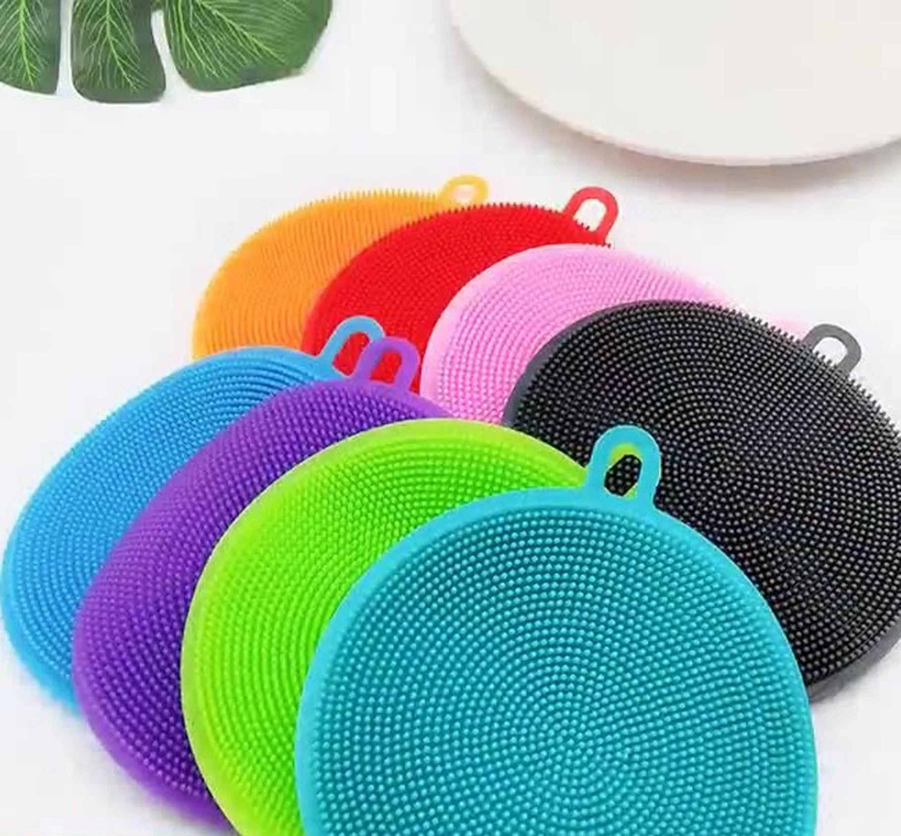 7 pack plat d'éponge de silicone de qualité alimentaire de brosse sans BPA laveur de vaisselle en silicone en caoutchouc réutilisable