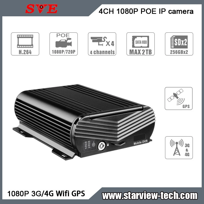 4CH NVR Wireless 4G WiFi HDD H. 265 Mobile DVR for Security Camera Vehicle