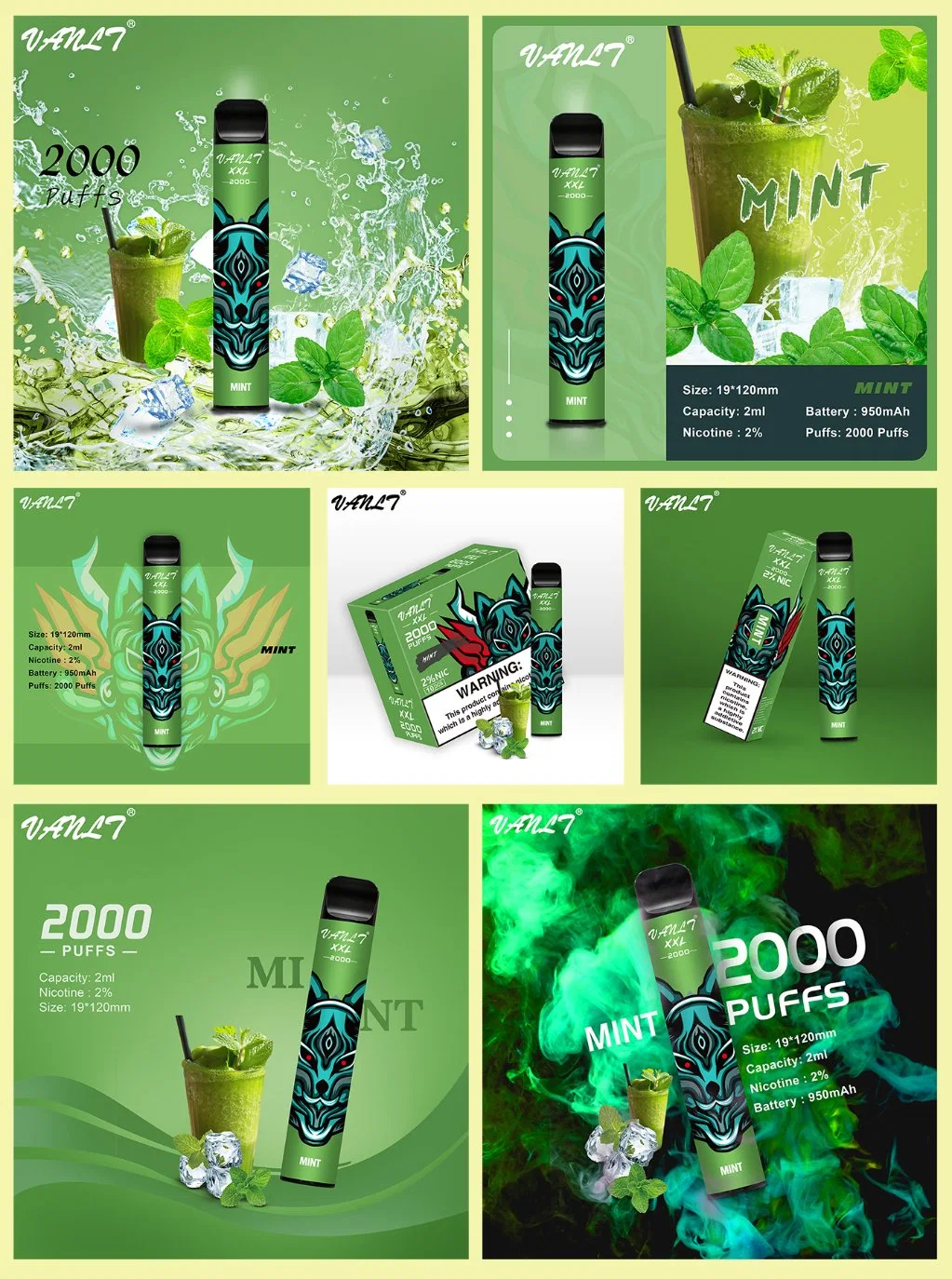 No Tobacco Ecig 2000 Puffs Vanlt XXL Disposable/Chargeable Vape E-Juice