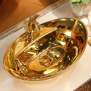Современная ванная комната Золотая керамическая стойка Наверх умывальник Luxury Gold Раковина для раковины в раковине для раковины в бассейне для мытья рук