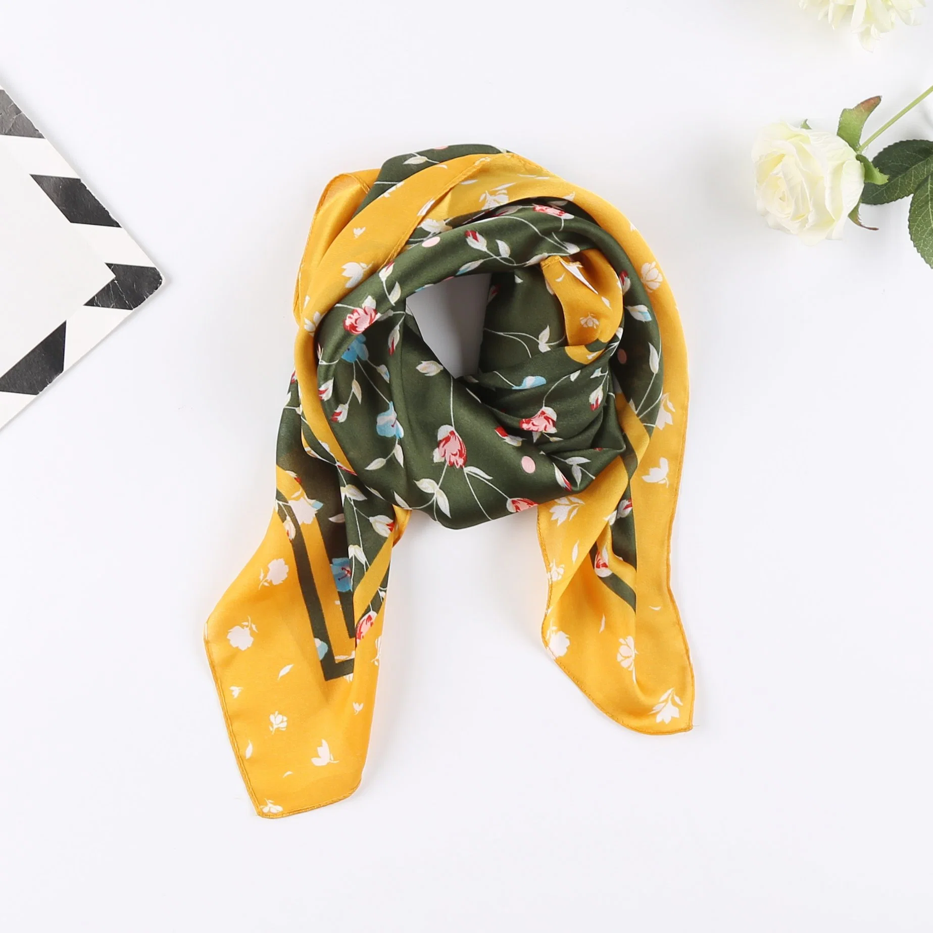 70X70cm Fashion Multi Use Square Silk Satin Scarf Polyester Scarves Wowan Hairband Bag Band