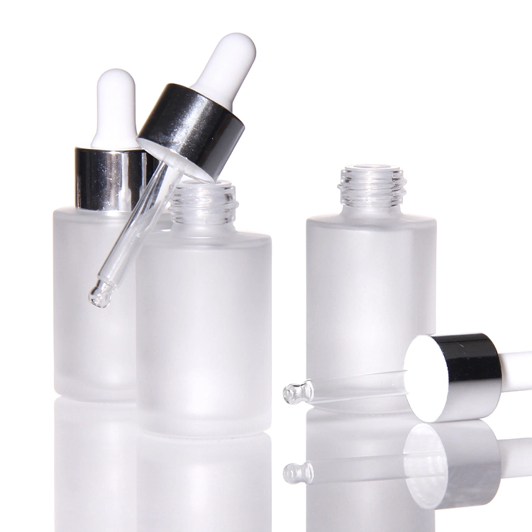 Cosmetic Dropper Bottle 20ml 30ml 40ml 50ml 60ml 80ml 120ml Flat Shoulder Serum Oils Glass Dropper Bottle with Pink Paper Box