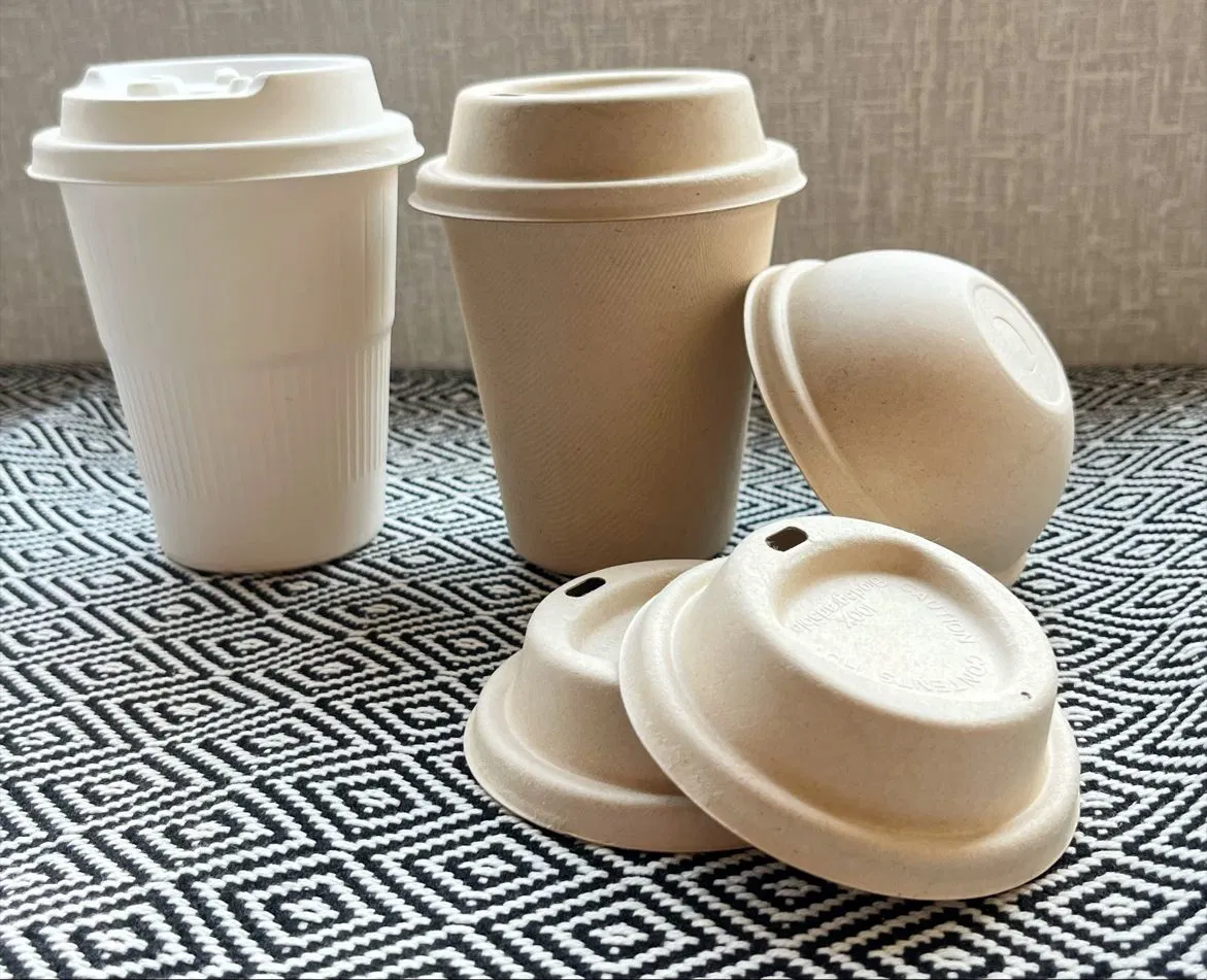 El bagazo de caña de azúcar ecológica Degradable desechables de diferentes tamaños de tapa de la taza de café