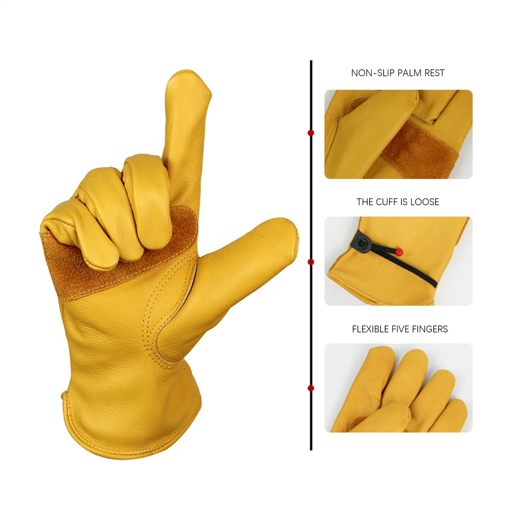 Yellow Top Layer Cowhide Leather Gardening Work Driver Handling Labor Protection Safety Hand Gloves