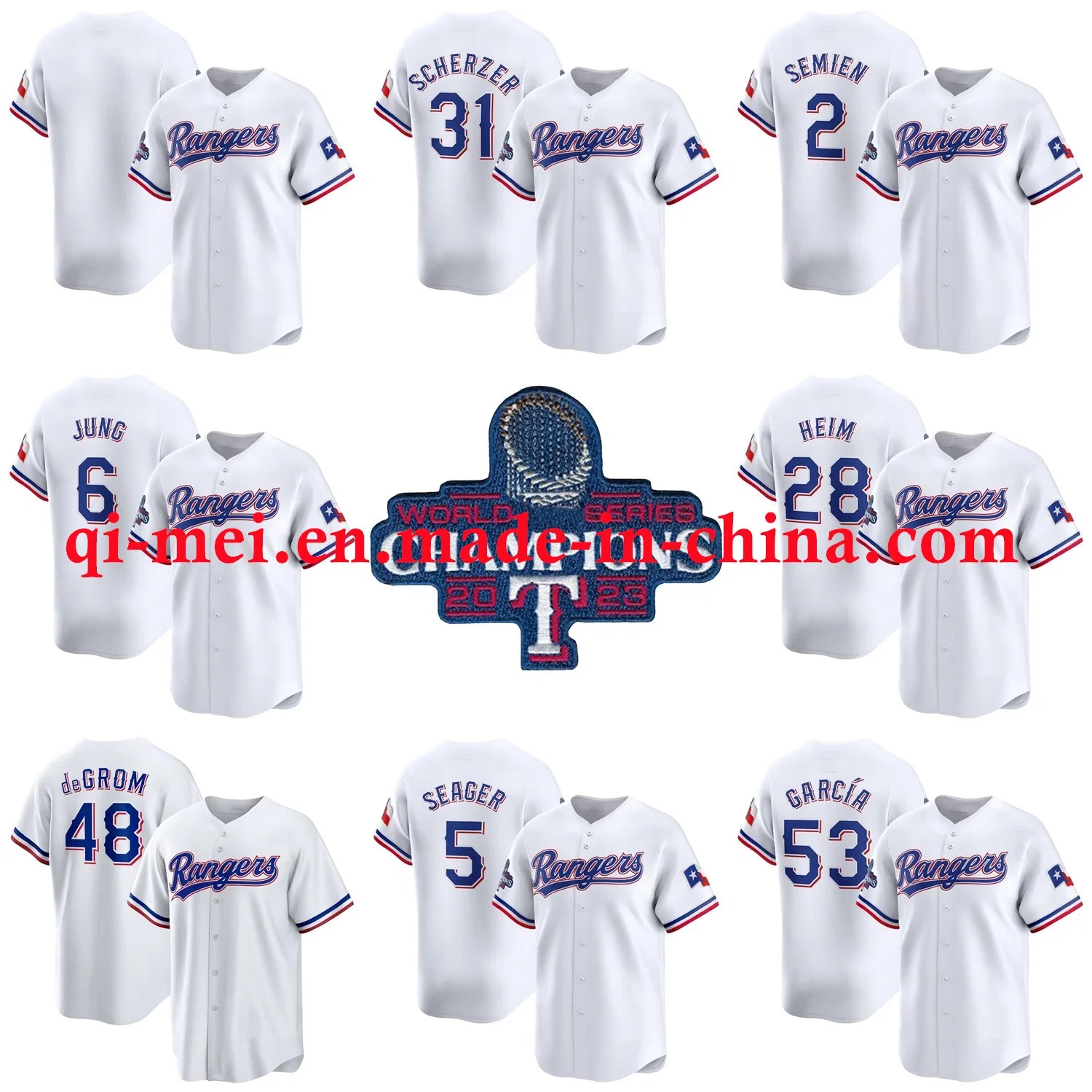 2023 World Series Ws Champions Limited Texas 5 Corey Seager 2 Marcus Semien 53 Adolis Garcia 31 Scherzer 48 Degrom 6 Jung Home Baseball Jerseys