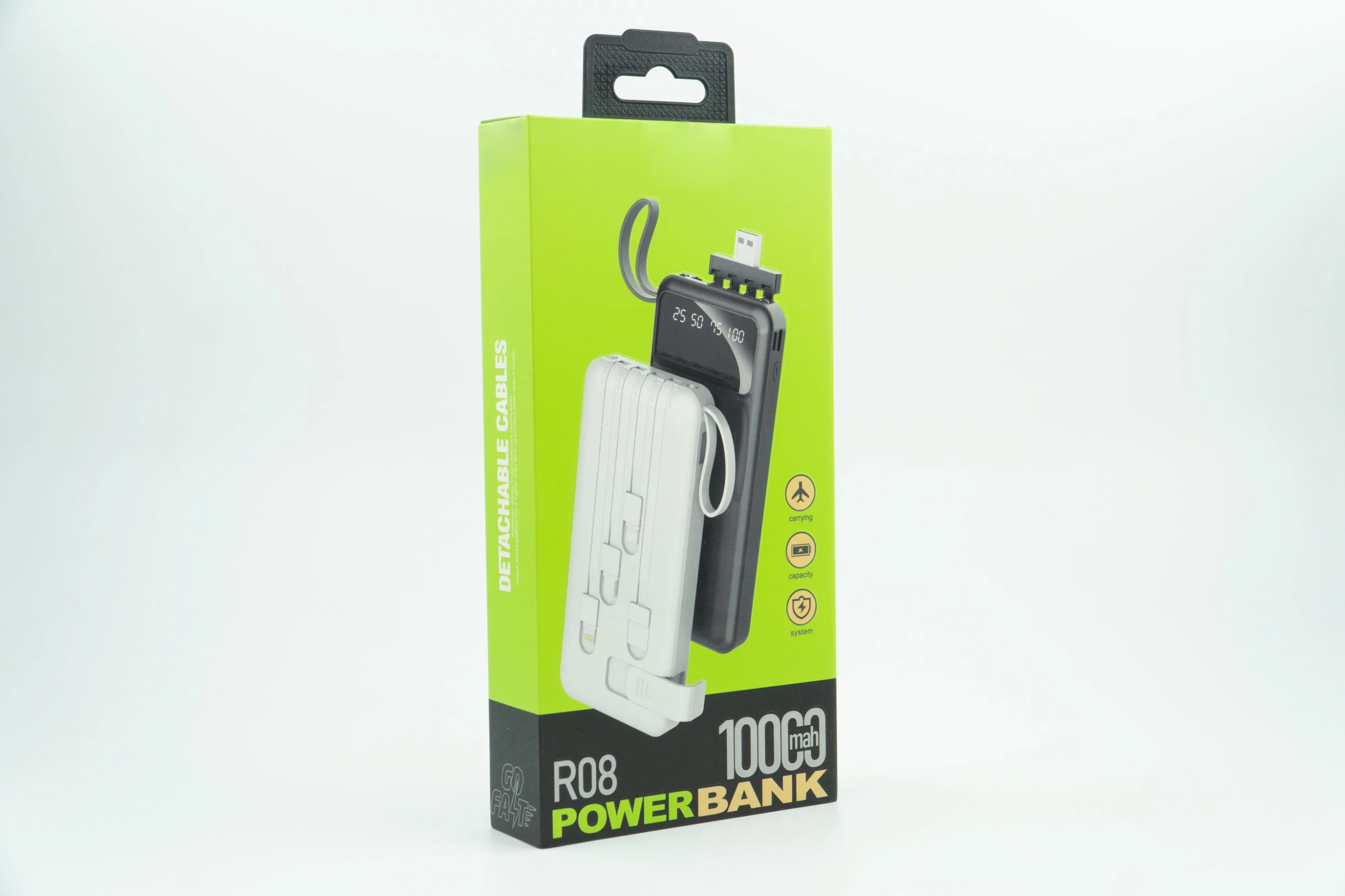 Schnellladung 20000mAh Power Banks Ladegerät integriert Micro USB/Typ-C/Beleuchtung/USB 4 in 1 Kabel Tragbarer Generator R08 Mobile Power Bank Telefonzubehör