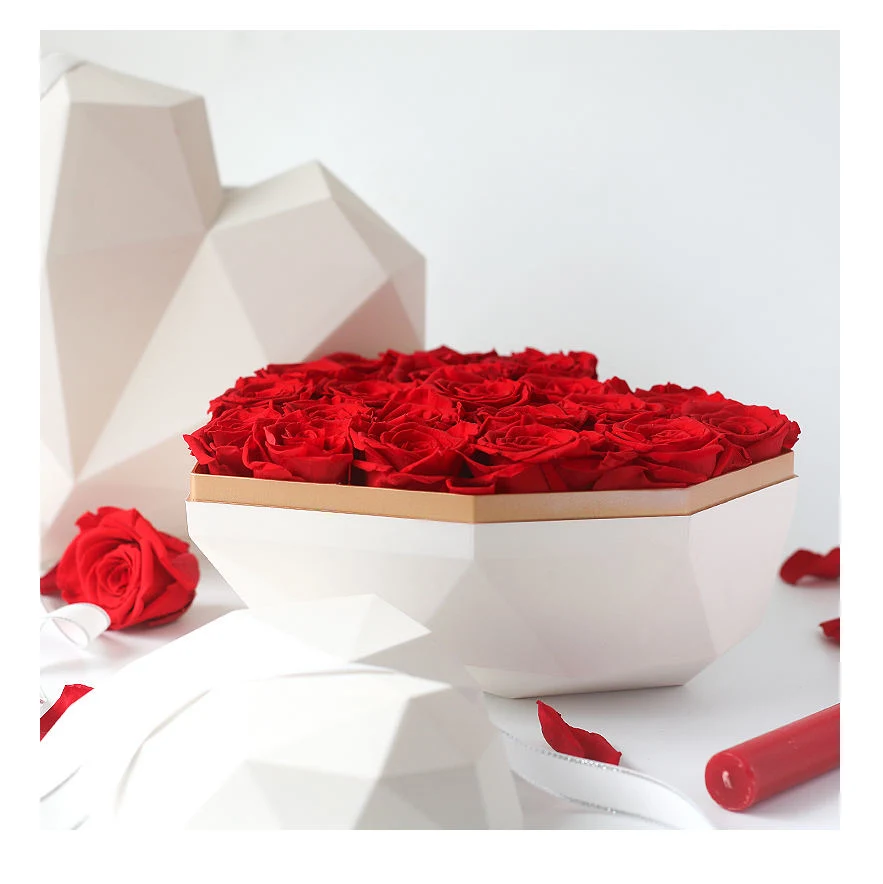 Luxus Konserviert Rose Natürliche Rose Rosa Hochzeitsblumen Valentine Geschenke Blume Box Designer Custom Herz Geformt Geschenk