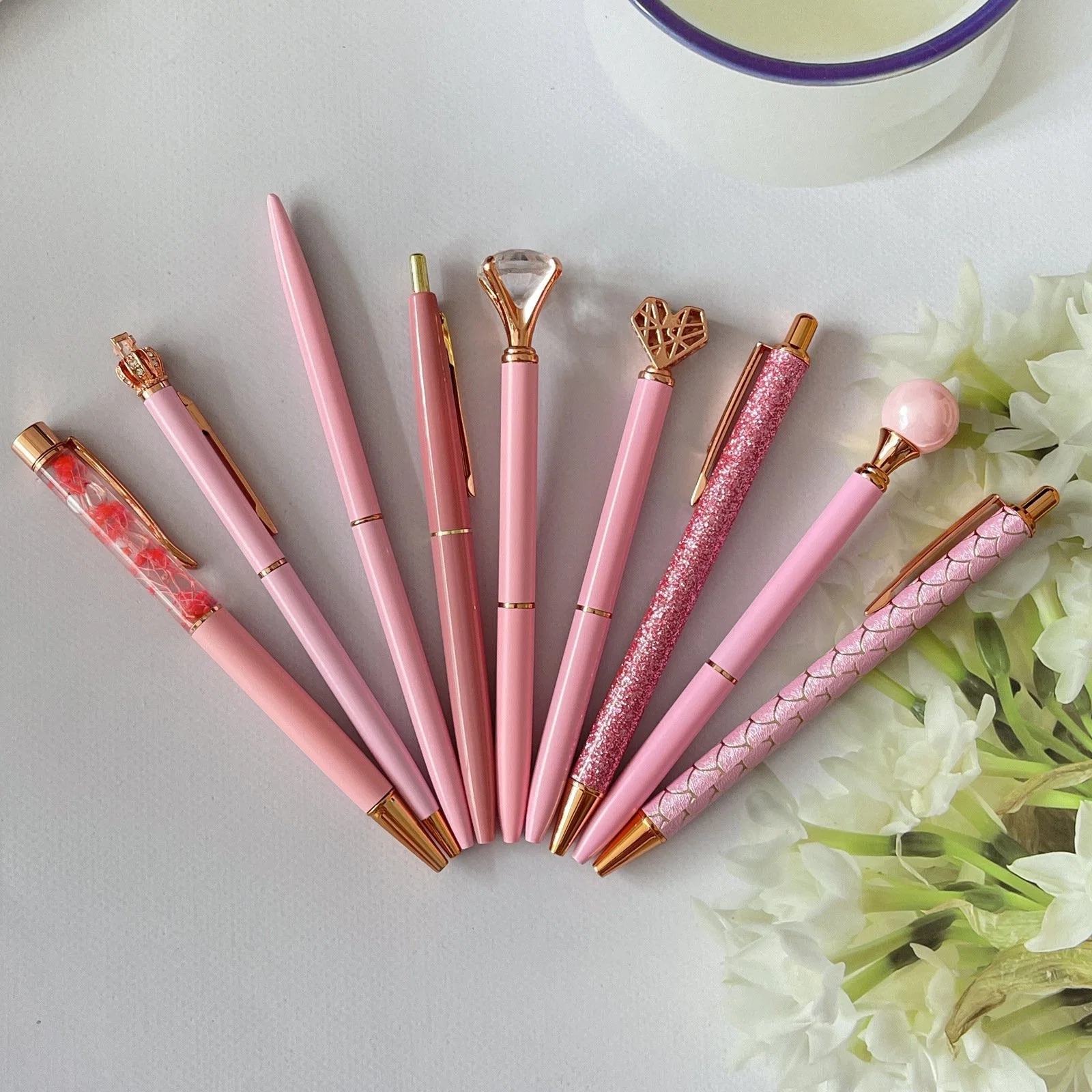 10 PCS Ballpoint Pens Set Party Favors for Kids Pink Gifts Pink Pens Office Supplies School Supplies Metal Crystal Diamond Pens