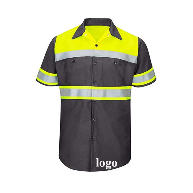 Custom Safety Reflective Tape Construction Workwear Men Short Sleeve Work Shirt Uniforms