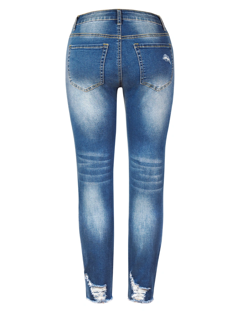 Neue Amazon Fashion Hand getragen High Elastic MID Waist Damen Denim Bleistifthose Mit Rissjeans