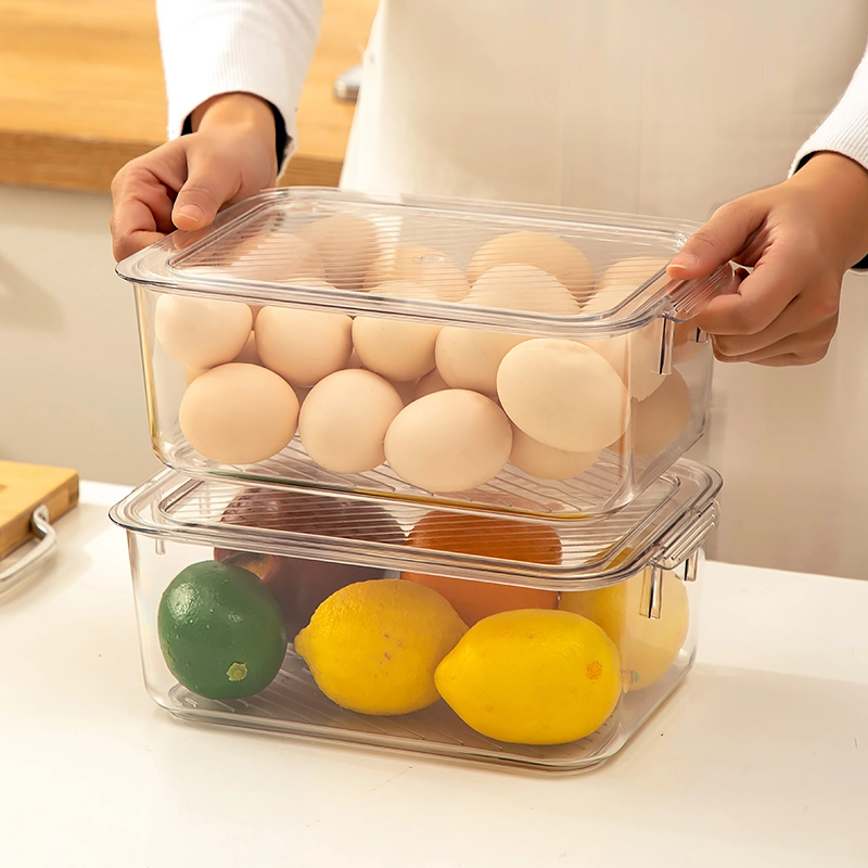 2104-a Caja de plástico transparente para el almacenamiento de verduras de la cocina apilable Frigorífico Congelador almacenamiento de plástico de la papelera