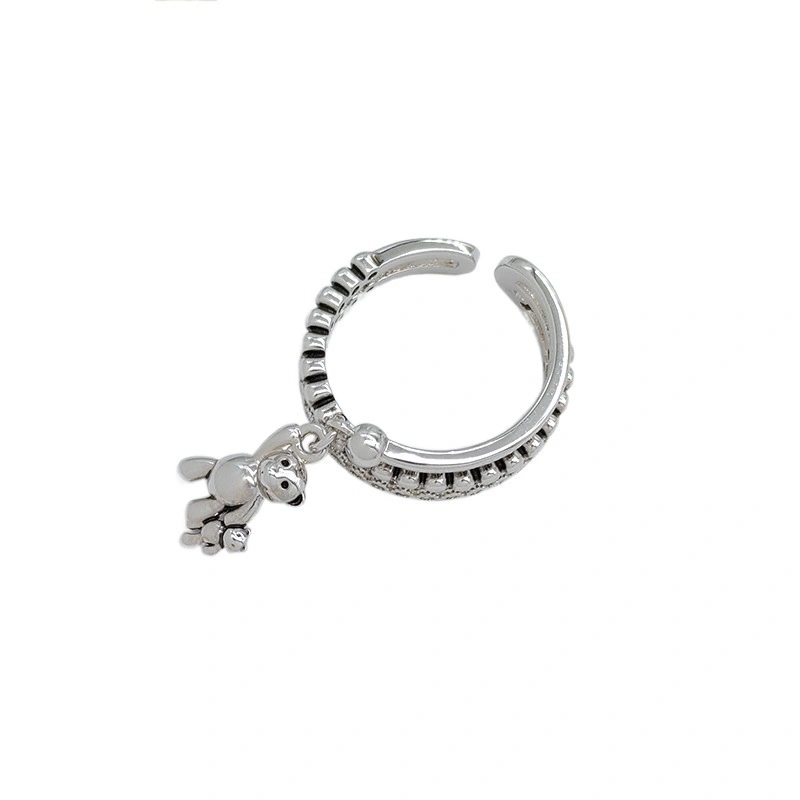 Retro Cute Animal Bear Korean Version Simple Multi-Layer Panda Inlaid Stone Ladies Ring Jewelry Wholesale