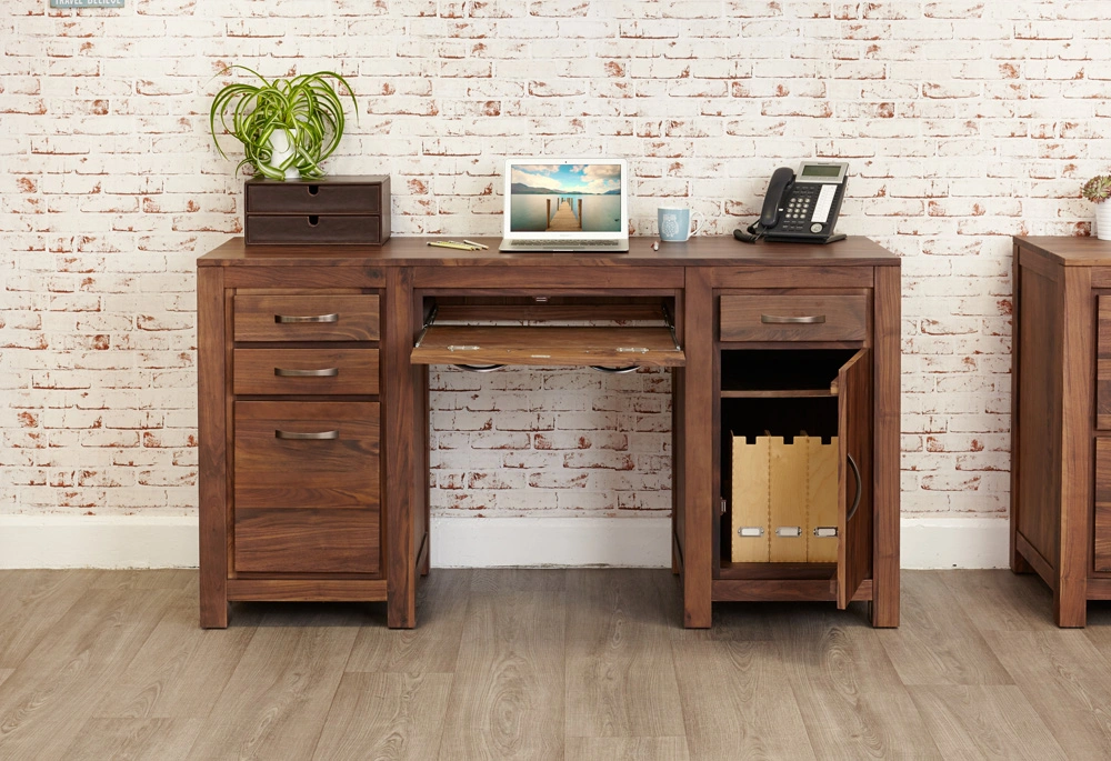 Grossista escritório moderno Walnut Twin pedestal computador secretária Casa Alto PC Table de estudo de computador portátil de madeira por grosso de qualidade