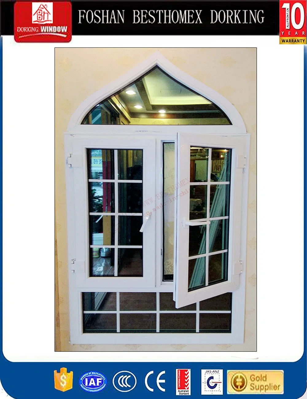 نافذة UPVC Casement Arch عالية الجودة