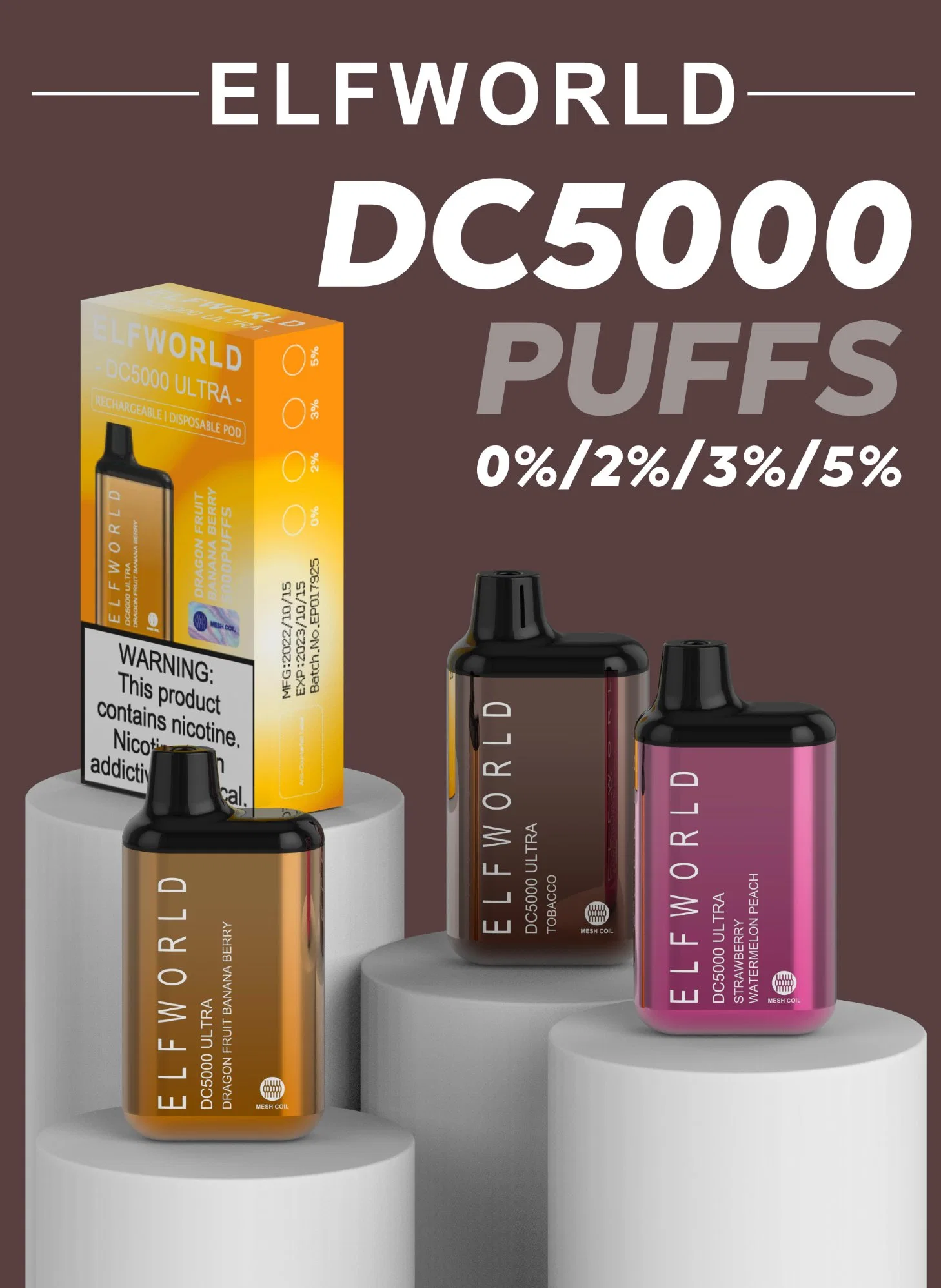 Barra de plumas VAPE desechable Elfworld DC5000 BC5000 5500 6000 Puffs Lost Elf Marry EB 5000puffs Starter Kits Hot Sell Factory Precio de Distribuidor barato USA en todo el mundo