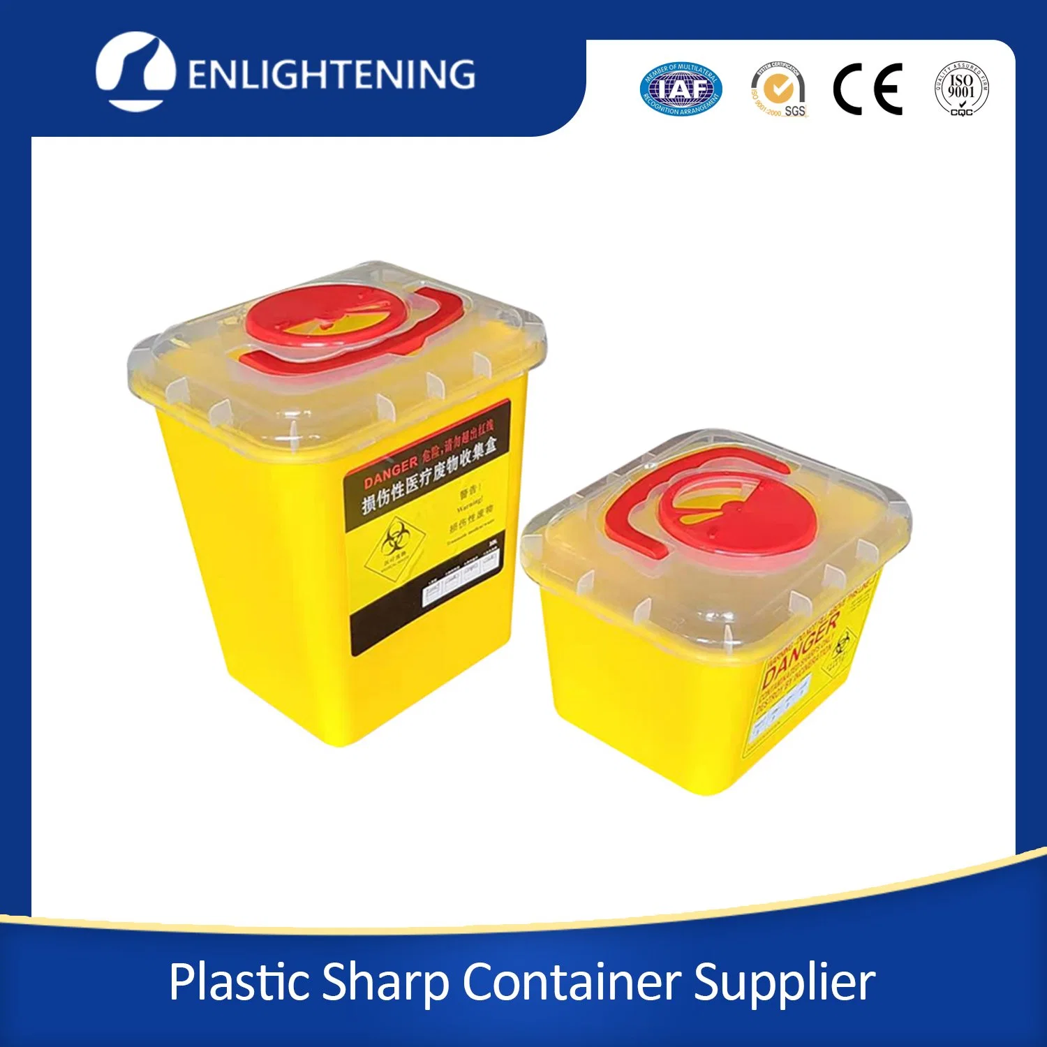 1L/3L/4L/5L/6L/8L/10L/15 Liter Yellow Red Waterproof Safety Plastic Disposable Needle Waste Biohazard Hospital Round/Squre Medical Sharp Container with Lid