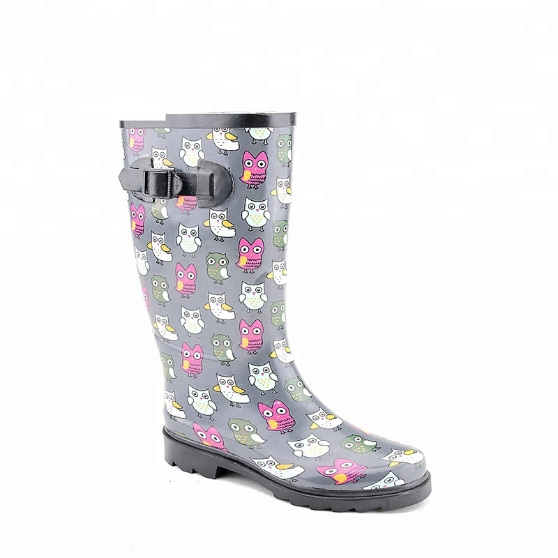 Hotsale Personalized Matt Finish Shine Fancy Pattern Printing Rubber Thigh High Heel Ladies Wellies Rain Boots Online