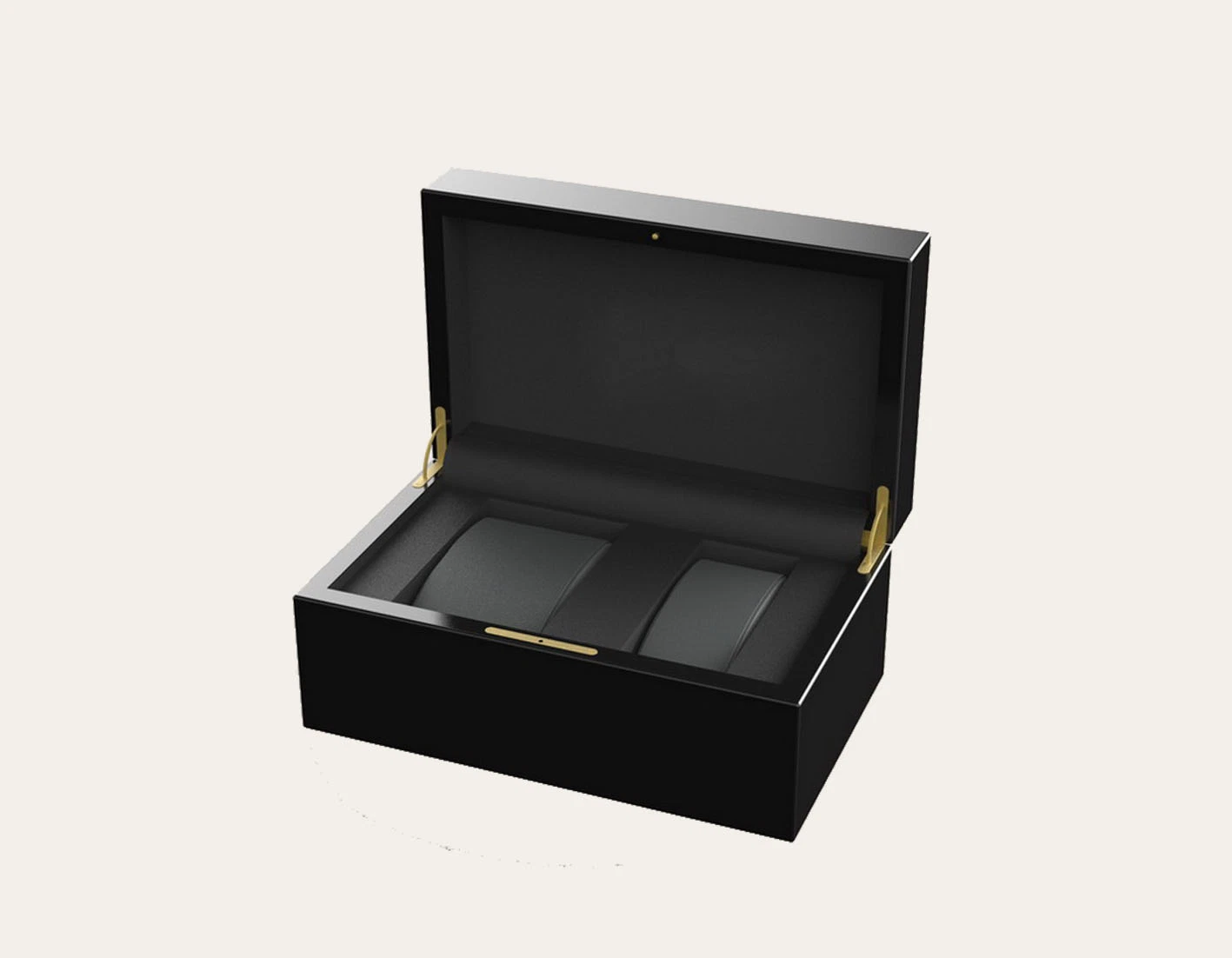 Lockable Golden Hinged Watch Box with Glossy Black Wooden Box Inside PU Leather