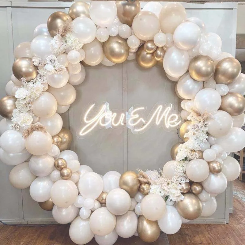 Hot Sale Retro Sand White Balloons Metal Gold Balloon Set Wedding Birthday Party Balloons 132PCS Baby Shower Party Latex Balloon