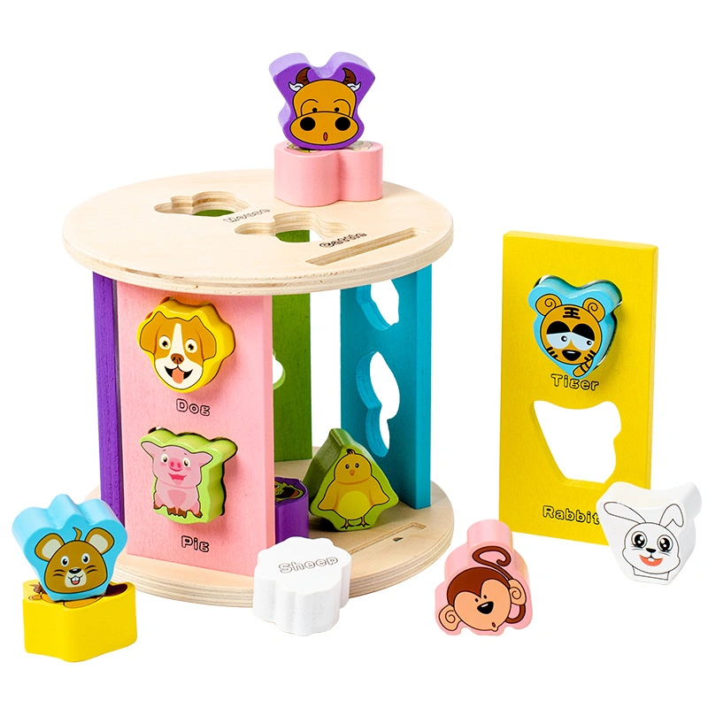 Wooden Toddler Educational Toy Zodiac Animals Geometry Shape Sorter Game