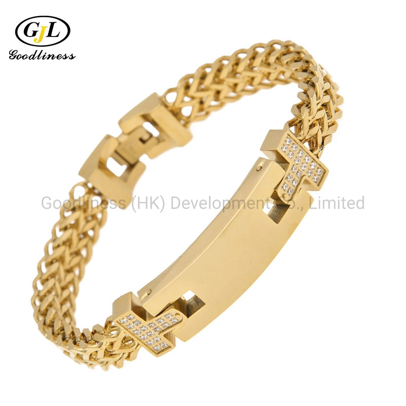 Hot Cross-Border Electroplating Stainless Steel CNC Zircon Bracelet