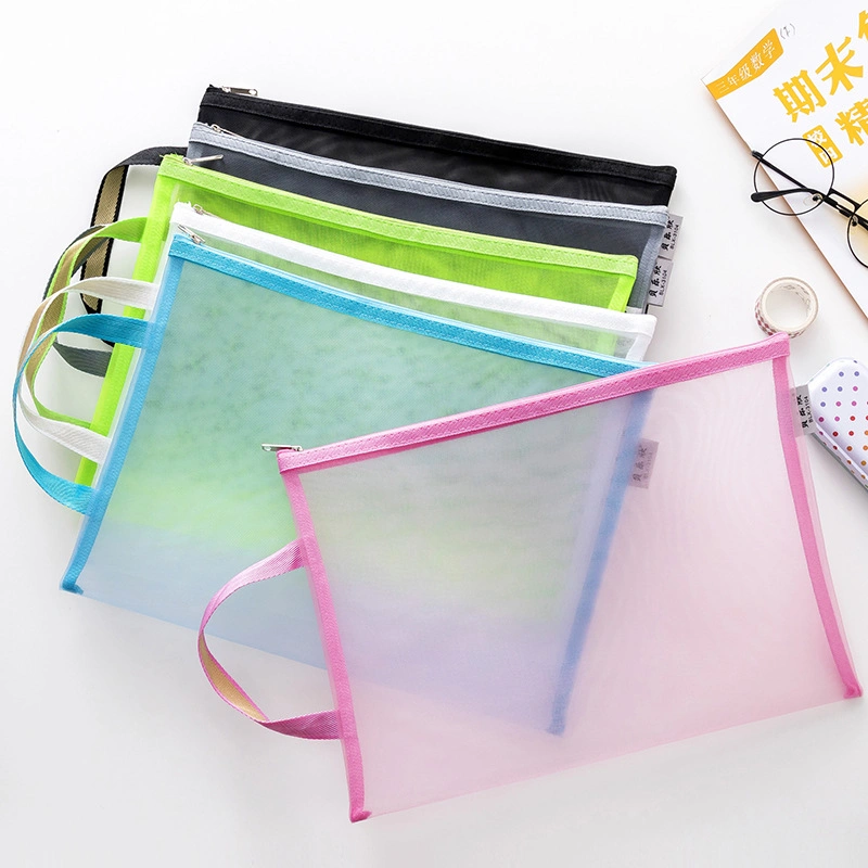 Wholesale/Supplier 33*23cm Makaron Colors Nylon Mesh Portable Zipper File Bag