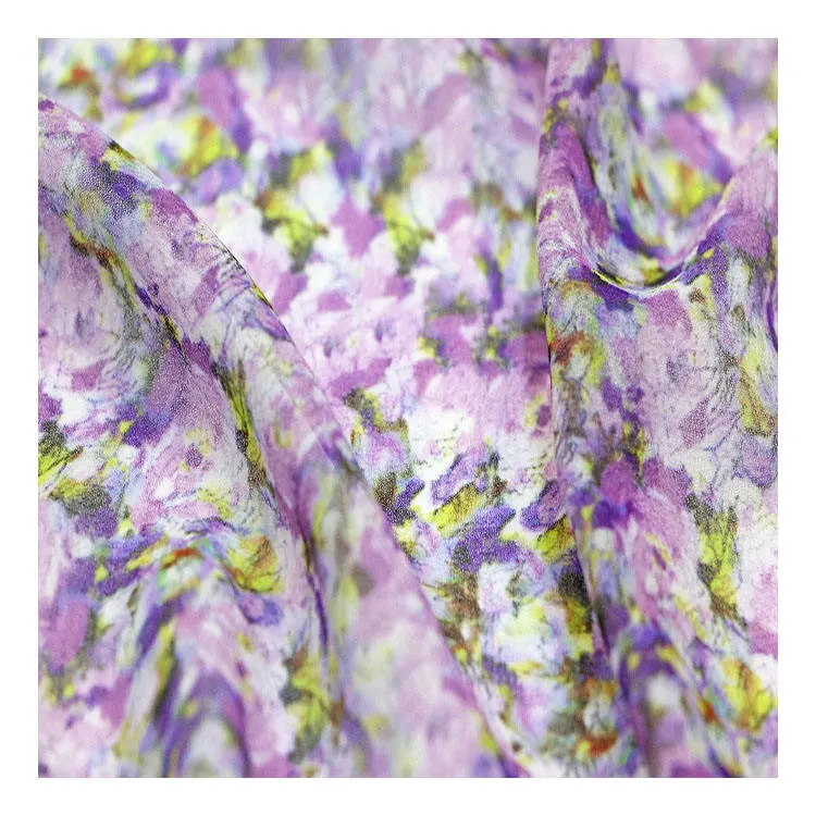 2022 Hot Sale Purple Printed Crepe Chiffon Fabric Imitation Silk Dress Crepe Fabric