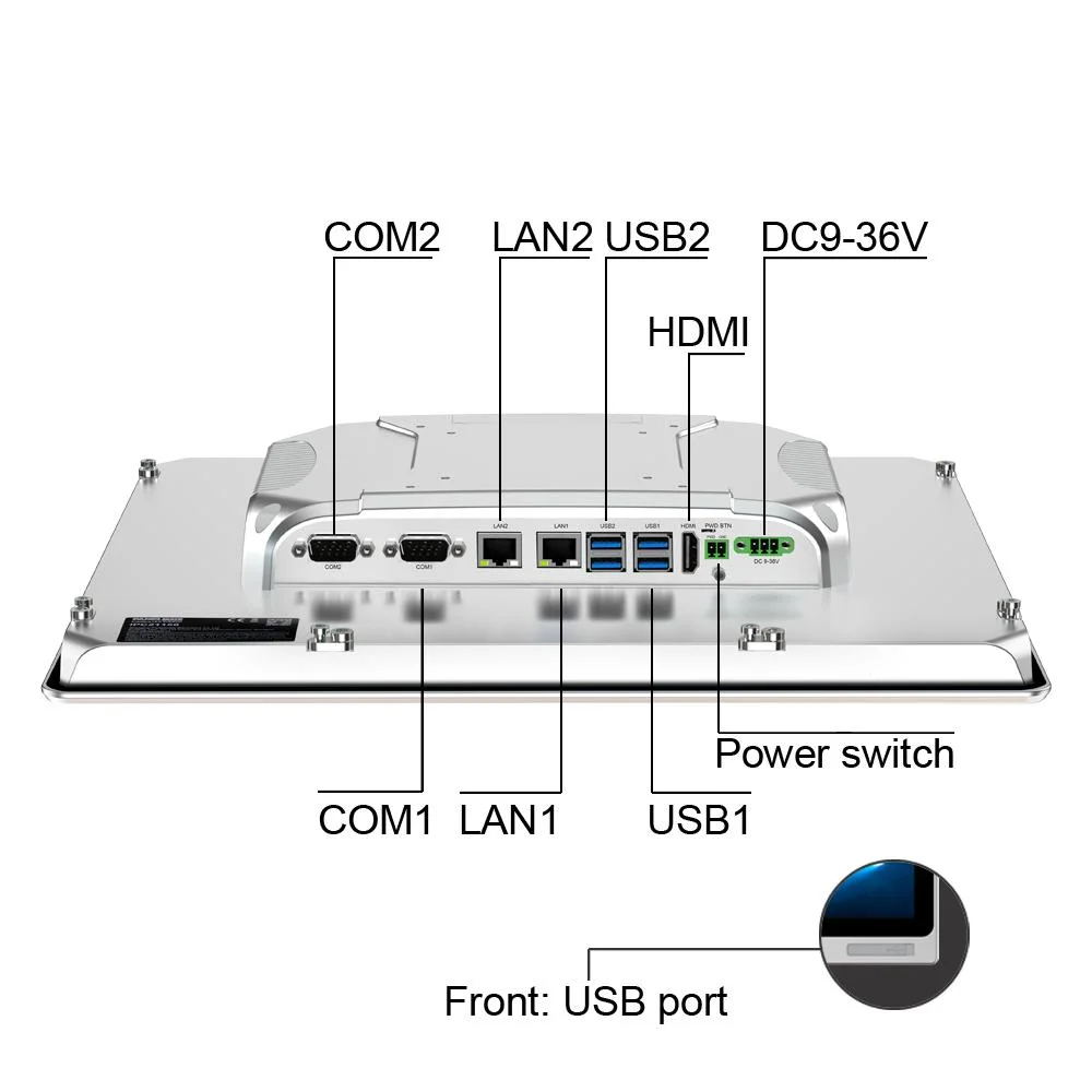 Mesa industrial robusta de 15 polegadas PC IP65 impermeável à prova de pó temperada Tela de vidro Intel Skylake I5 CPU 7200u CoDeSys computador multifuncional PC do painel HMI