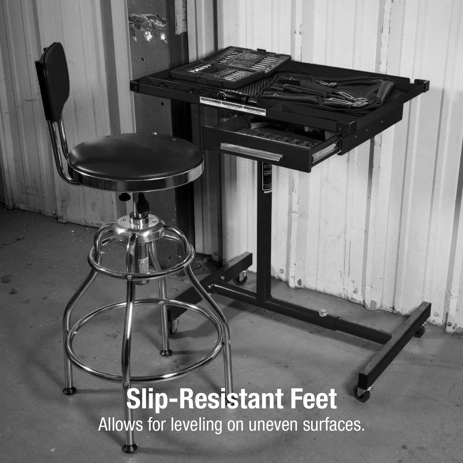 Steel Fixed Height Work Shop Stool Auto Creeper Seat.Padded Garage Work Seat with Storage Tray / Mechanics Roller Workshop Stool/ Utility Mechanic Rolling Chair