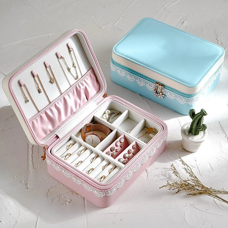 Practical Double Layer Large Capacity Multi-Cell Partition Design Lace Daisy Jewelry Box