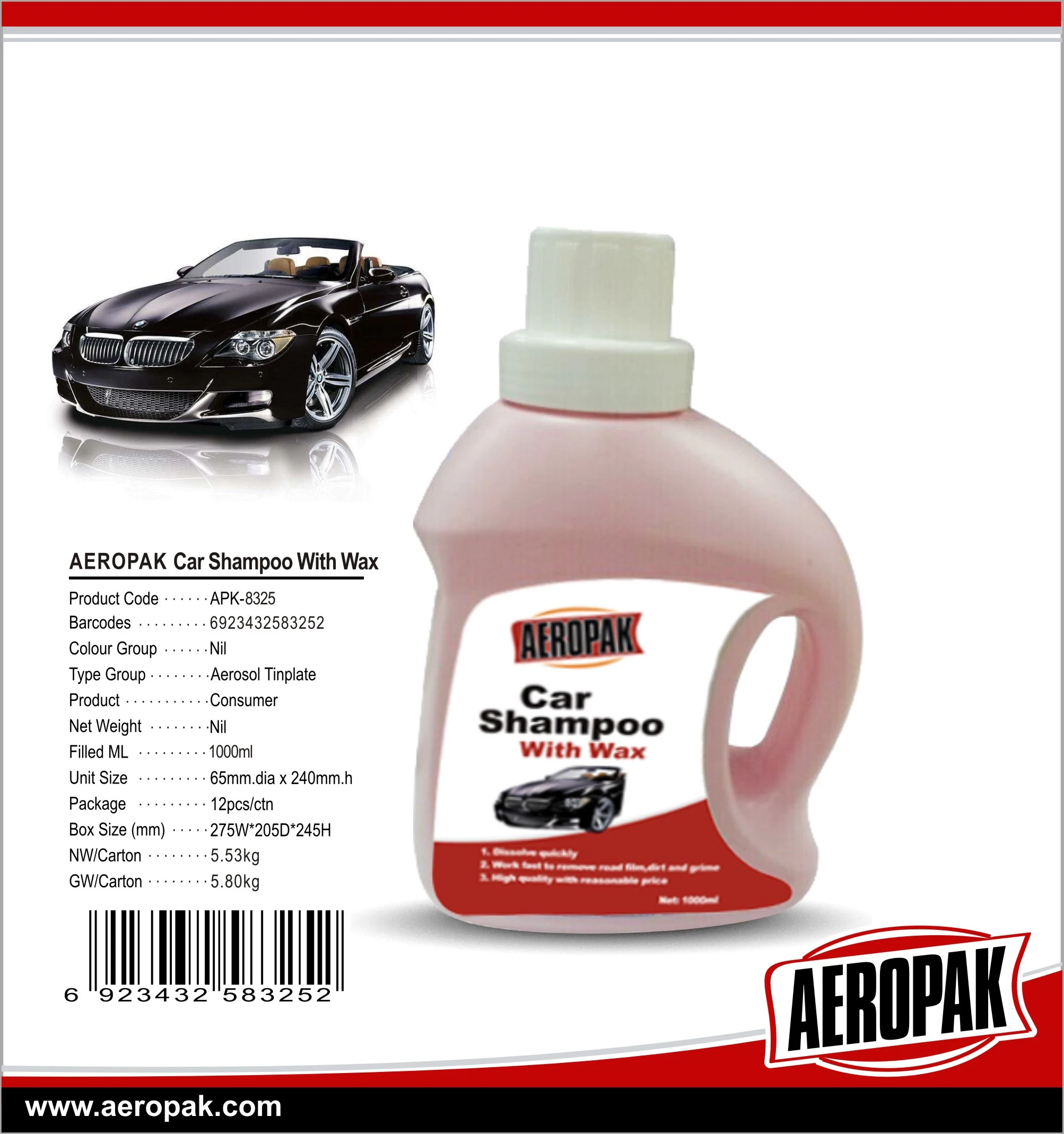 Aeropak Car Body Shampoo Cleaner with Wax for Car Washing