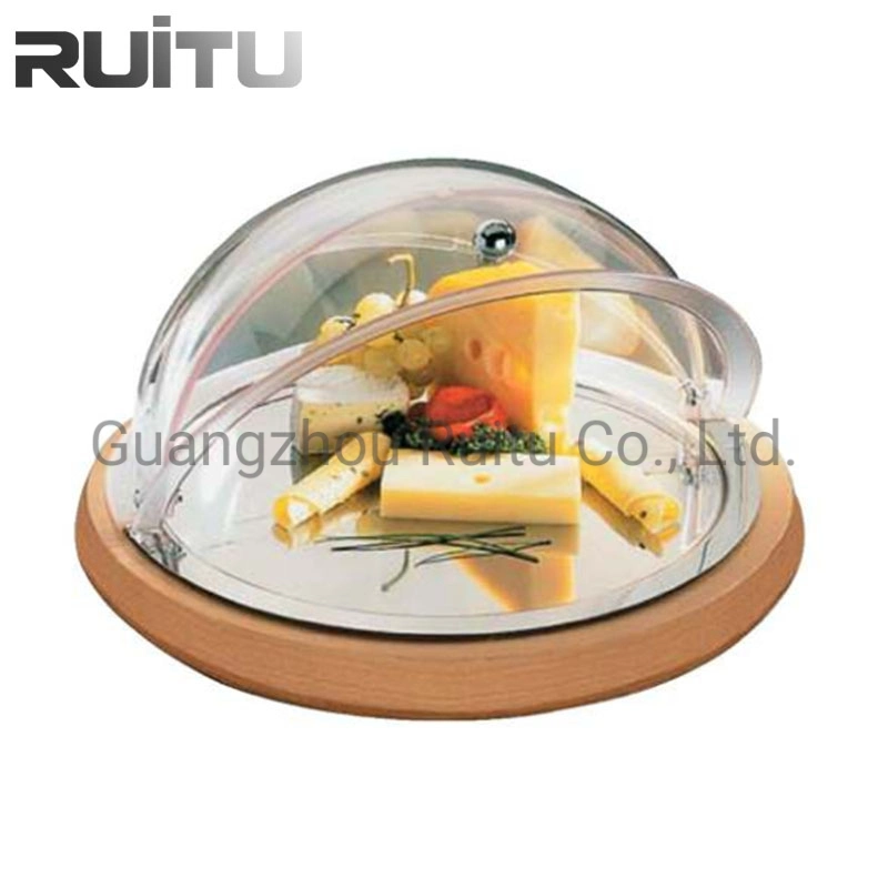 Restaurant Buffet Catering Ware Wood Stand Round Dinner Luxury Fancy Porcelain Dessert Fast Food Bread Keeper Display Plate Serving Tray with Lid and Cover