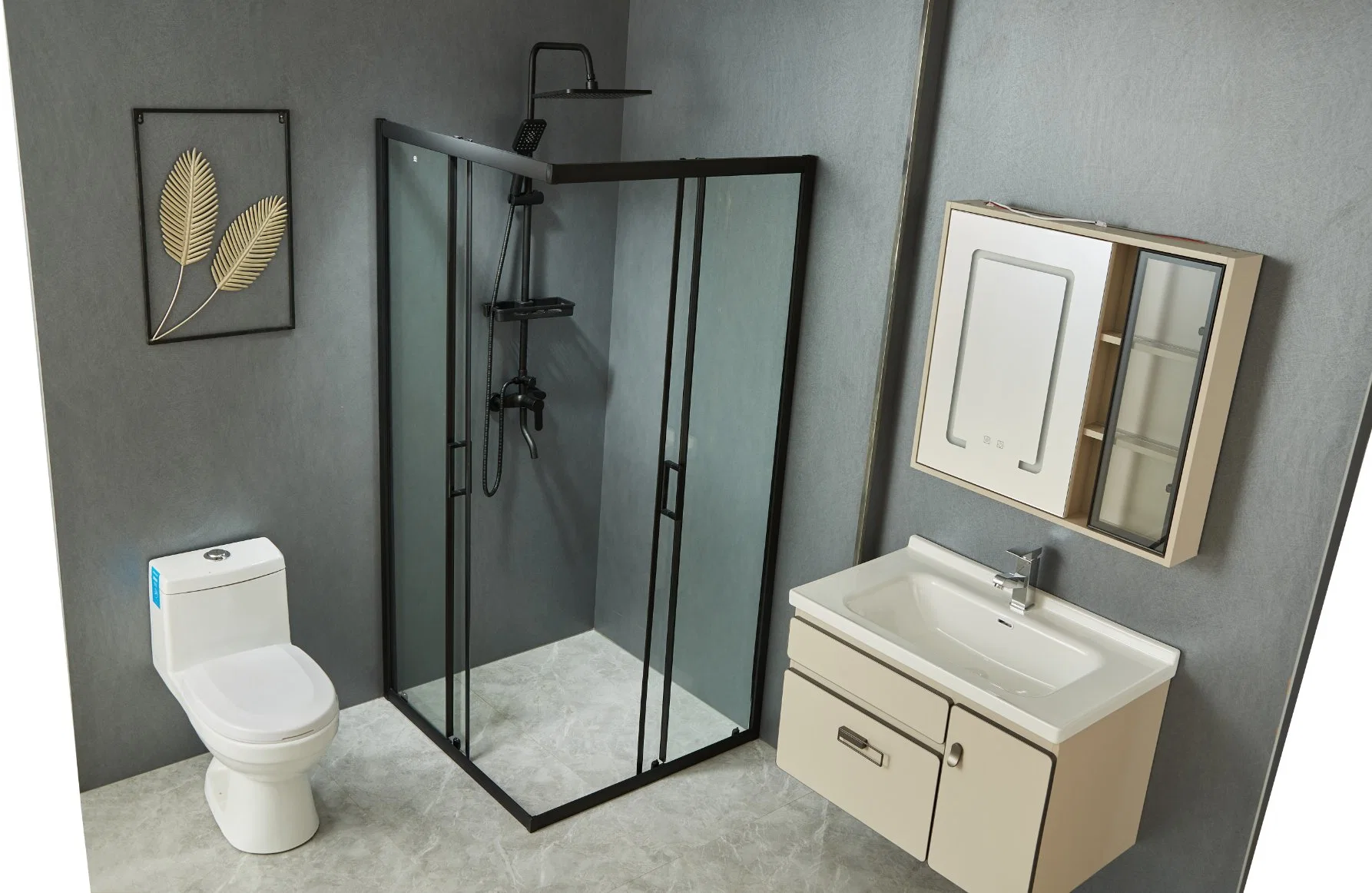 Factory Portable Sliding Black Frame Square Shower Enclosure Bathroom Door