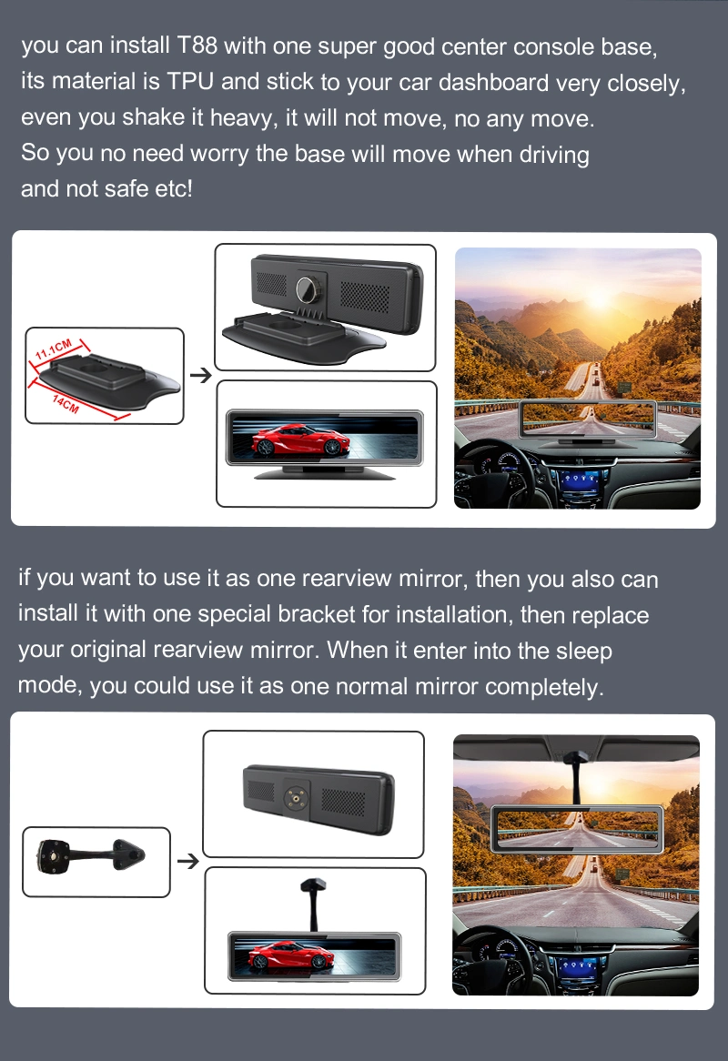 4 câmaras 4G 2 GB e 32 GB Car Dashcam 12" Rearview 4 chs WiFi GPS ADAS