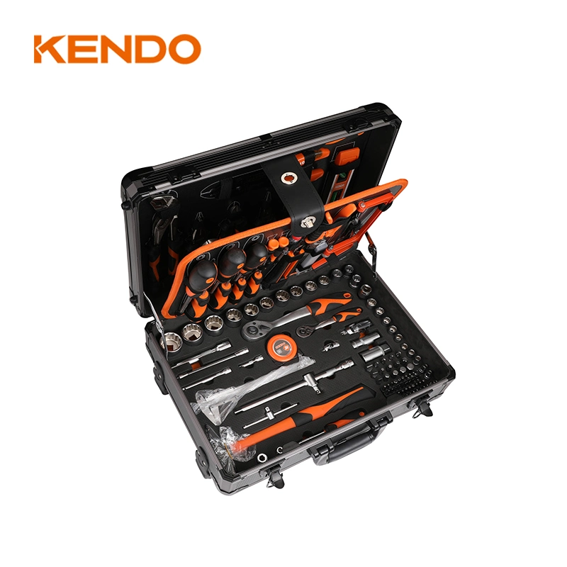 Kendo 161PC jeu d'outils de caisse en aluminium réparation de maison et de voiture Kit de boîte à outils manuelle