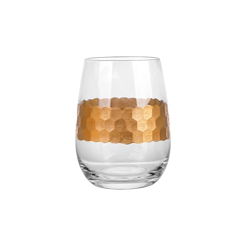 Luxury Glass Cup with E-Plating Honeycomb Water Drinking Glassware