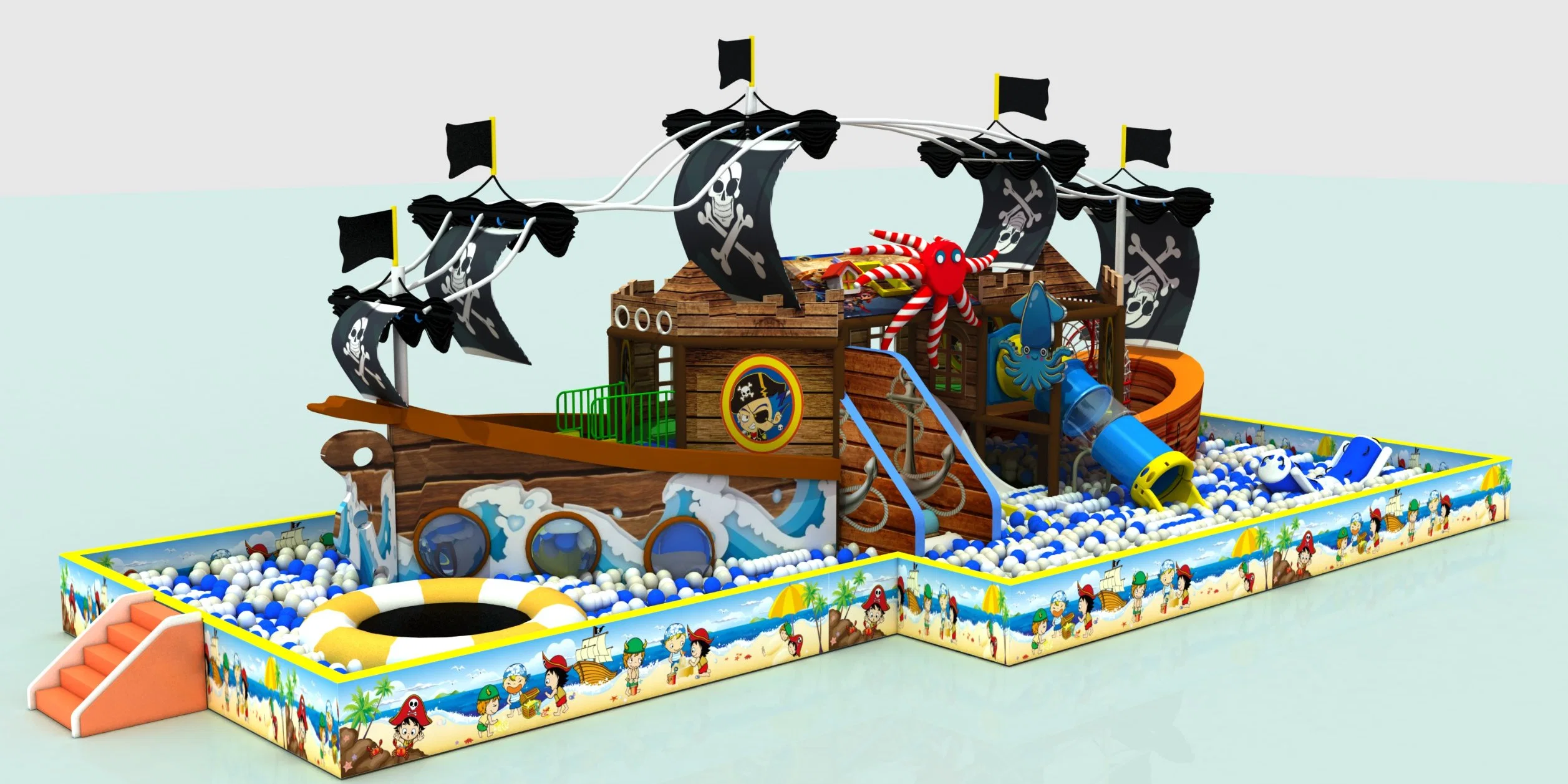 Centro comercial personalizada Atrium Barco Pirata juegos de jardín armazón de acero combinación Playground Equipo Castillo