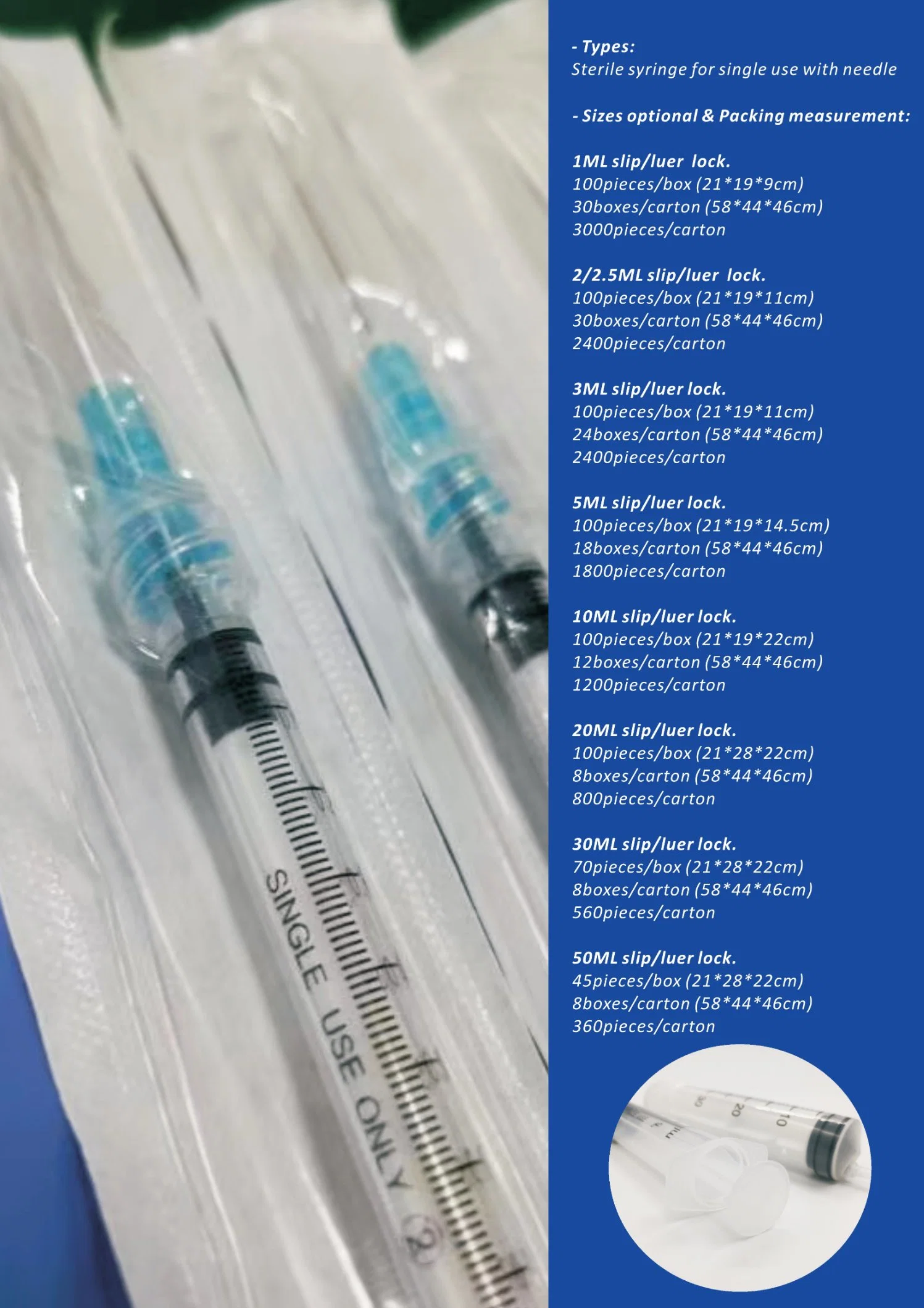 Best Selling Sterile Syringe with Needle Including 1ml-30ml