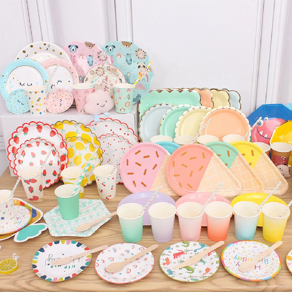 10PCS Custom Special Shaped Baby Shower Birthday Party Table Decoration Christmas Tableware Set Disposable Paper Plates