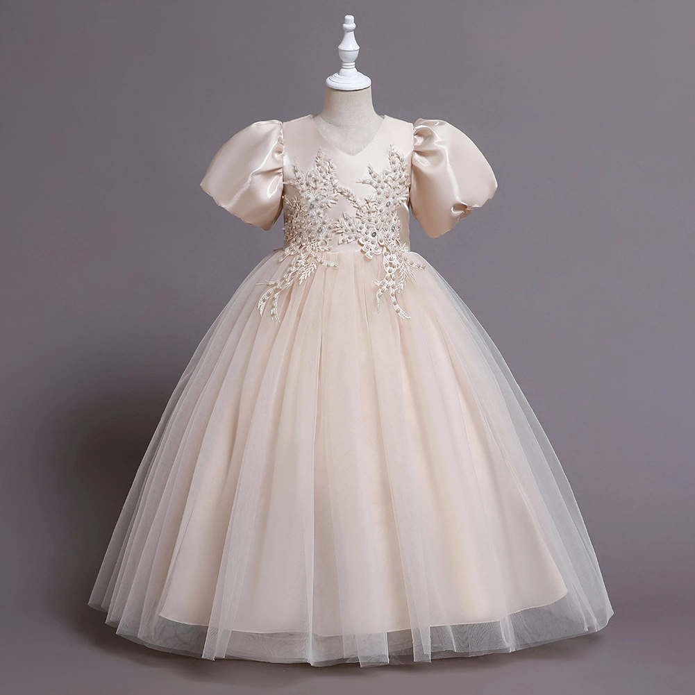 Vêtements de créateur pour enfants Robe de soirée à manches courtes en V Vêtements pour enfants Robe de soirée pour fille Robe de soirée pour fille