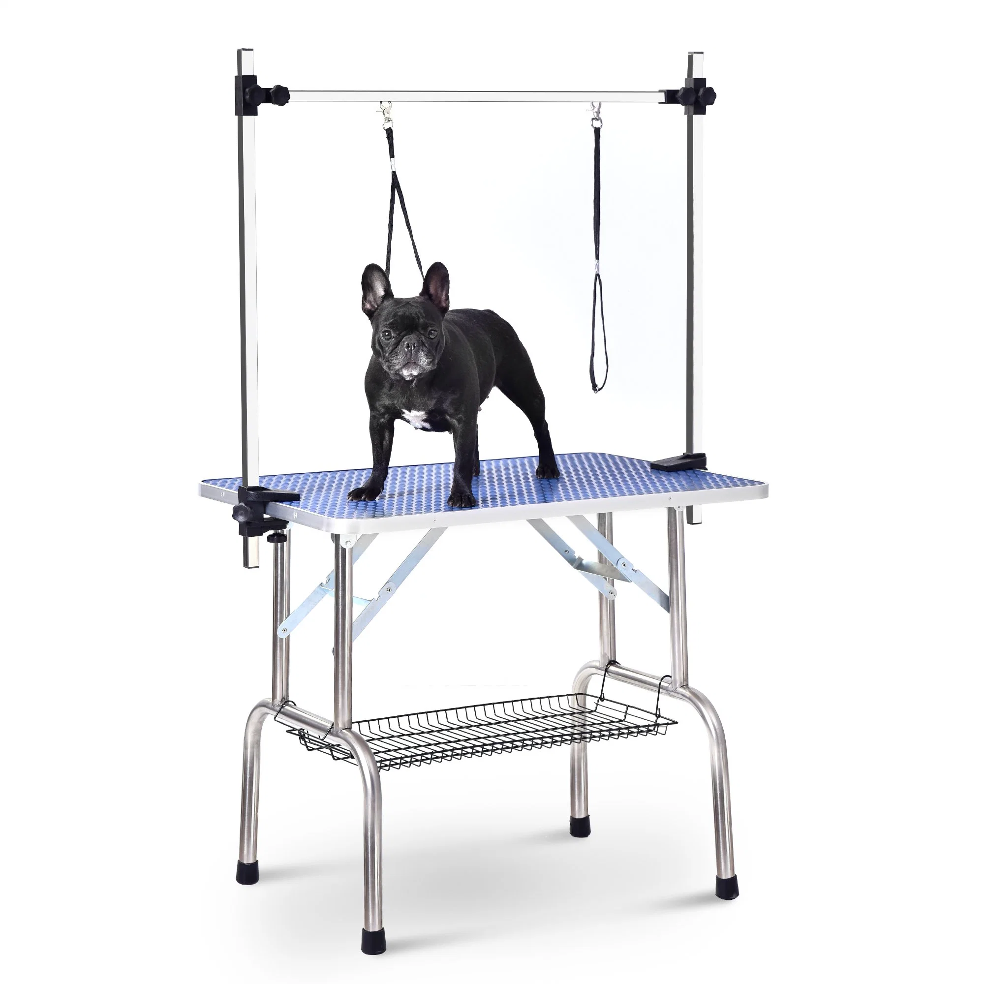 Perro Pet Grooming table para perros grandes Altura Ajustable portátil Dryingtable fresado pesado con el brazo de la bandeja malla cerco