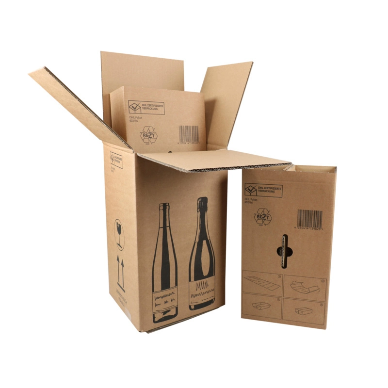 Environmental Friendly Degradable Thickened Corrugated Paper 3 Bottles Box for Wine Packaging